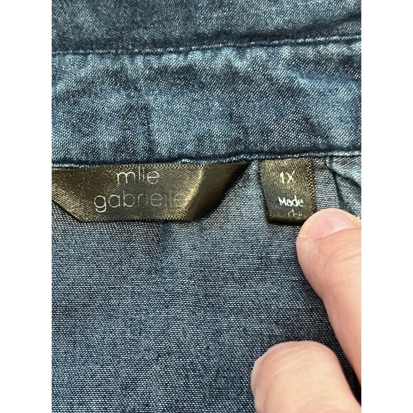 Mie Gabriele 1X Sleeveless Denim Tunic ShirtDress Button Front Closure Y2K - Picture 12 of 16